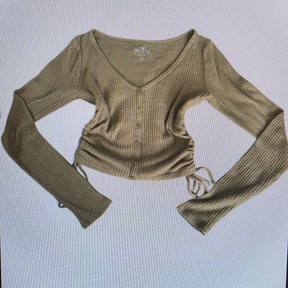 Ribbed Button-Up Tan Top